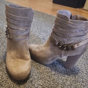White Mountain Taupe Ankle Booties with Chain Detail